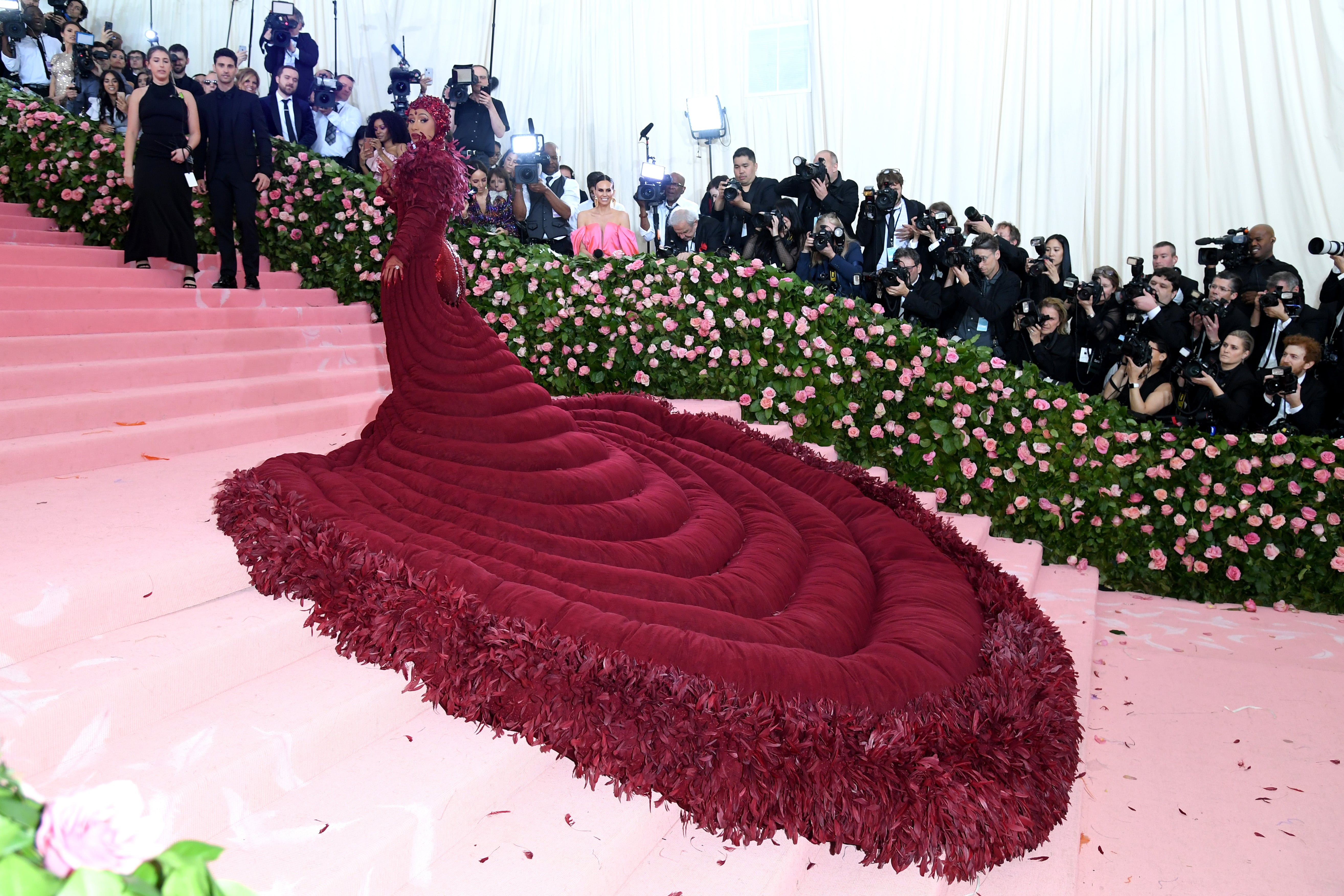 Red dress with a sales train