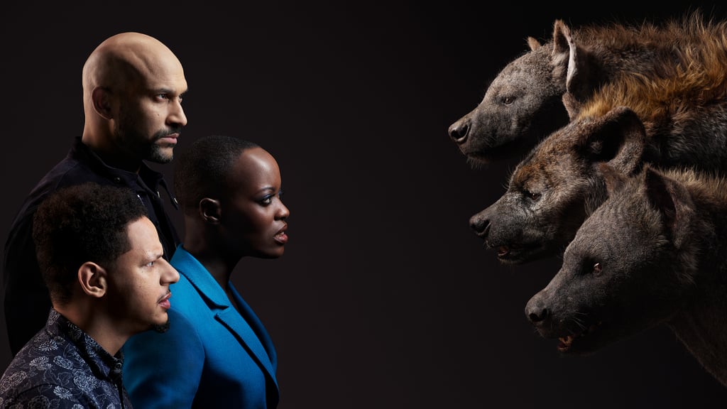 Eric André, Florence Kasumba, and Keegan-Michael Key With Hyenas Azizi, Shenzi, and Kamari