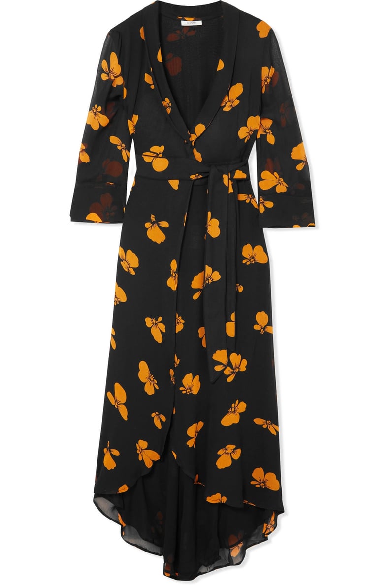 Ganni Fairfax Floral-Print Chiffon Wrap Dress