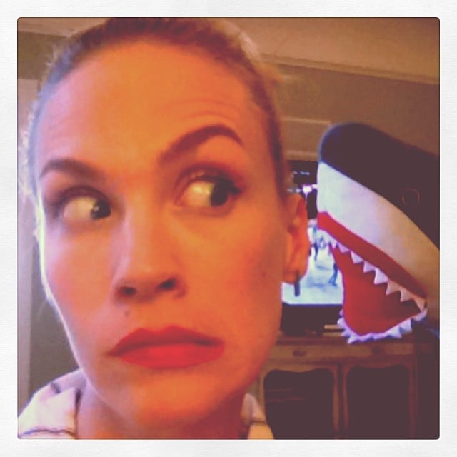 January Jones had this encounter with a shark puppet.
Source: Instagram user januaryjones