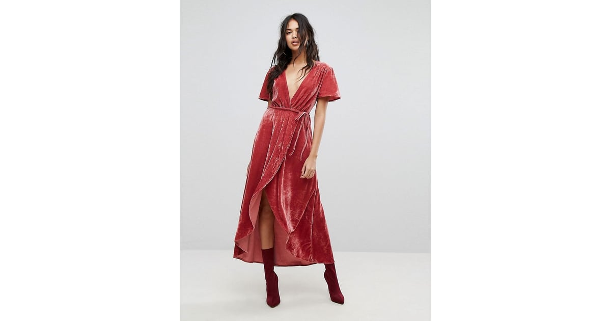 pretty little thing velvet wrap dress