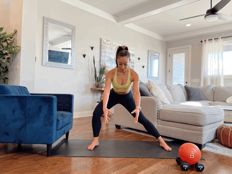 Bent-Over Side Lunge With Arms to Side