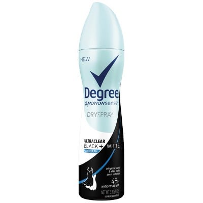Best Spray Deodourant: Degree Ultra Clear Black + White Pure Clean Antiperspirant Deodourant Dry Spray