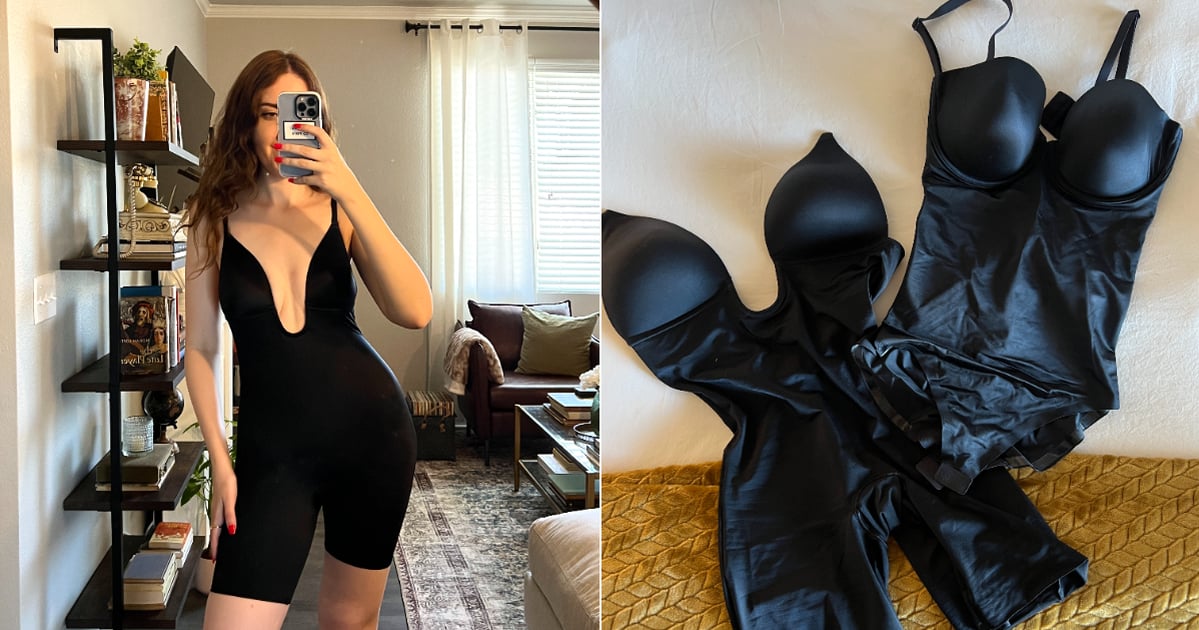 Womens SPANX black Suit Your Fancy Plunge Mid-Thigh Bodysuit