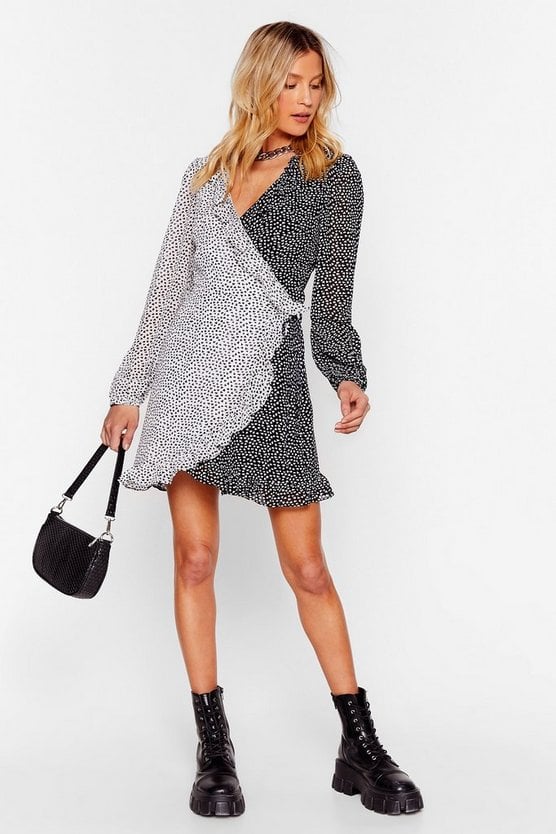 Mini Wrap Dress with Contrasting Heart Print