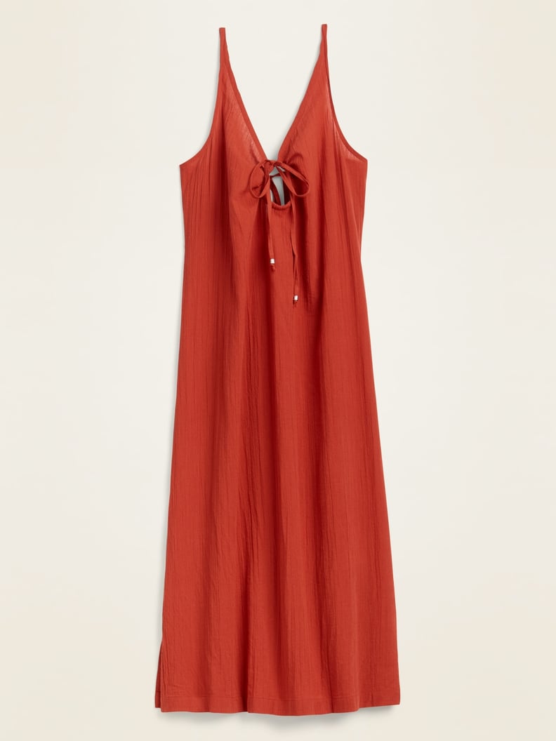 Gauze Tie-Front Midi Swim Cover-Up Dress