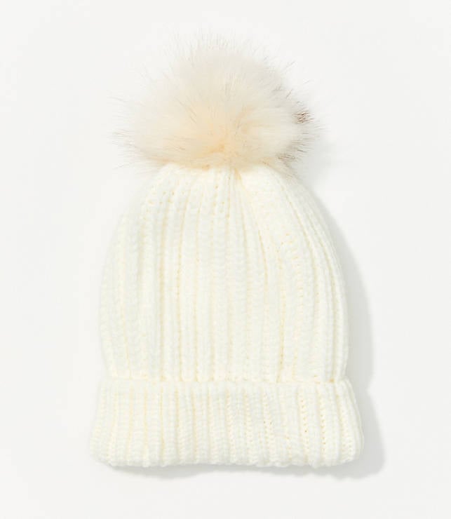 LOFT Ribbed Faux Fur Pom Pom Hat