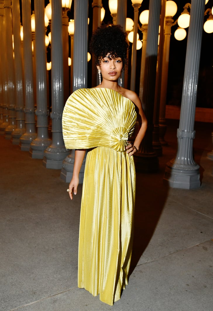 Maan oppervlakte gebruiker verhoging Yara Shahidi Wears Golden Gucci Gown to LACMA Art+Film Gala | POPSUGAR  Fashion