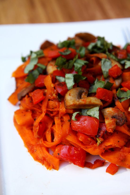 Carrot Fettuccine With Mushrooms and Red Pepper