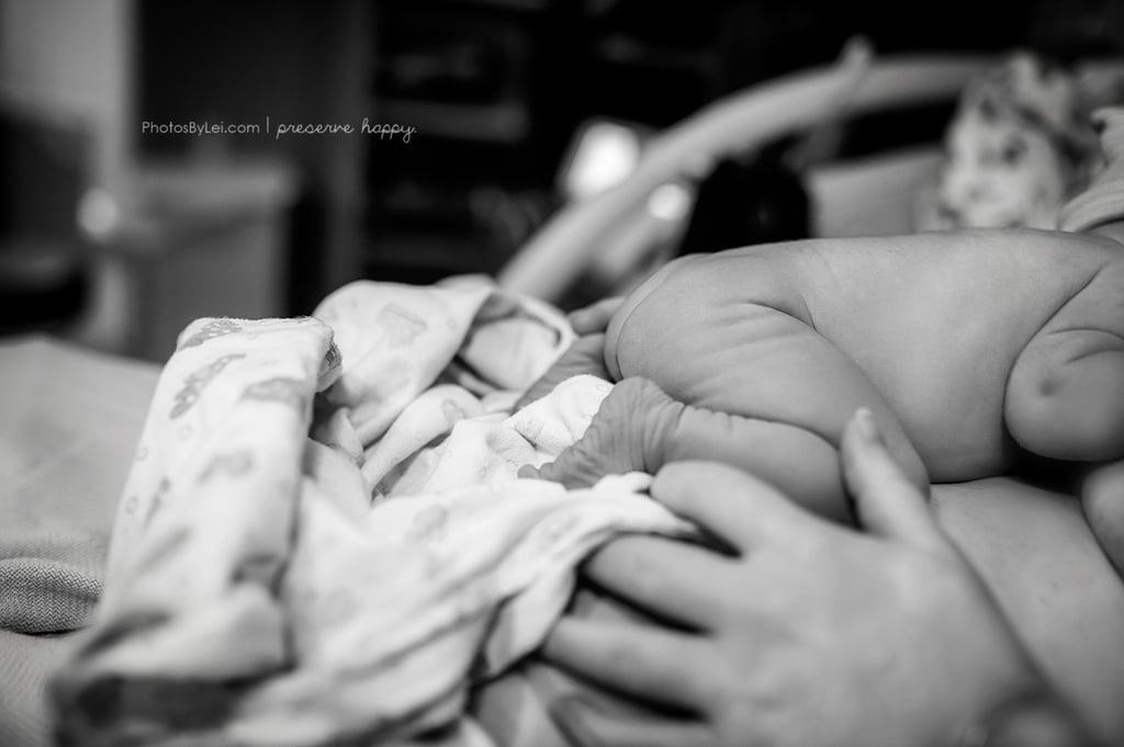 "Baby's first movements towards the breast begin, as mom has taken off her bra. It's 6:22 a.m."