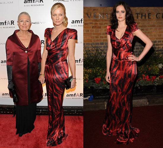 Eva Green and Joely Richardson in Same Alexander McQueen Red Print Dress