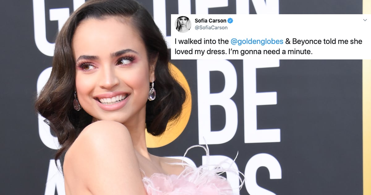 Even Beyonce Approved Of Sofia Carson S Stunning Baby Pink Golden Globes Gown Flipboard