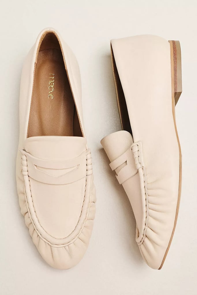 Maeve Scrunch Loafers ($138)
Sometimes office days turn into the most active days. If you're planning on spending hours on your feet and need to fit a formal dress code, leather loafers will be your best friend. This buttery-cream pair has a flexible shape and a slightly worn-in look so you can hit the ground running on your first wear.