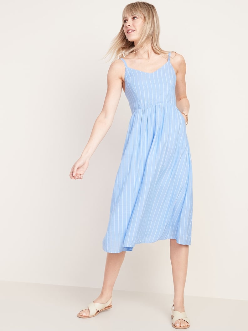 Old navy blue white striped dress store