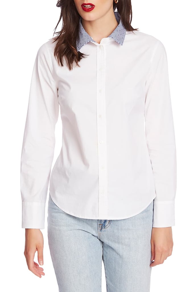 Court & Rowe Convertible Collar Long Sleeve Stretch Poplin Blouse