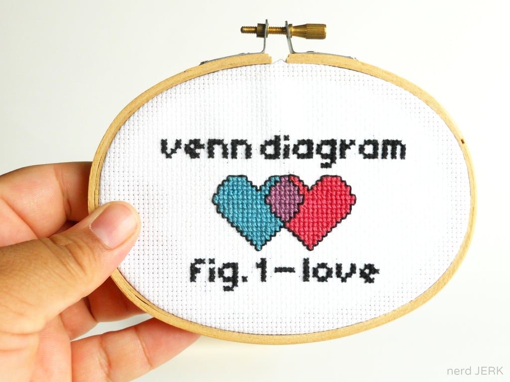This venn diagram of love cross stitch ($18) is a DIY kit, meaning it will be all the more special once you hand make it on your own.