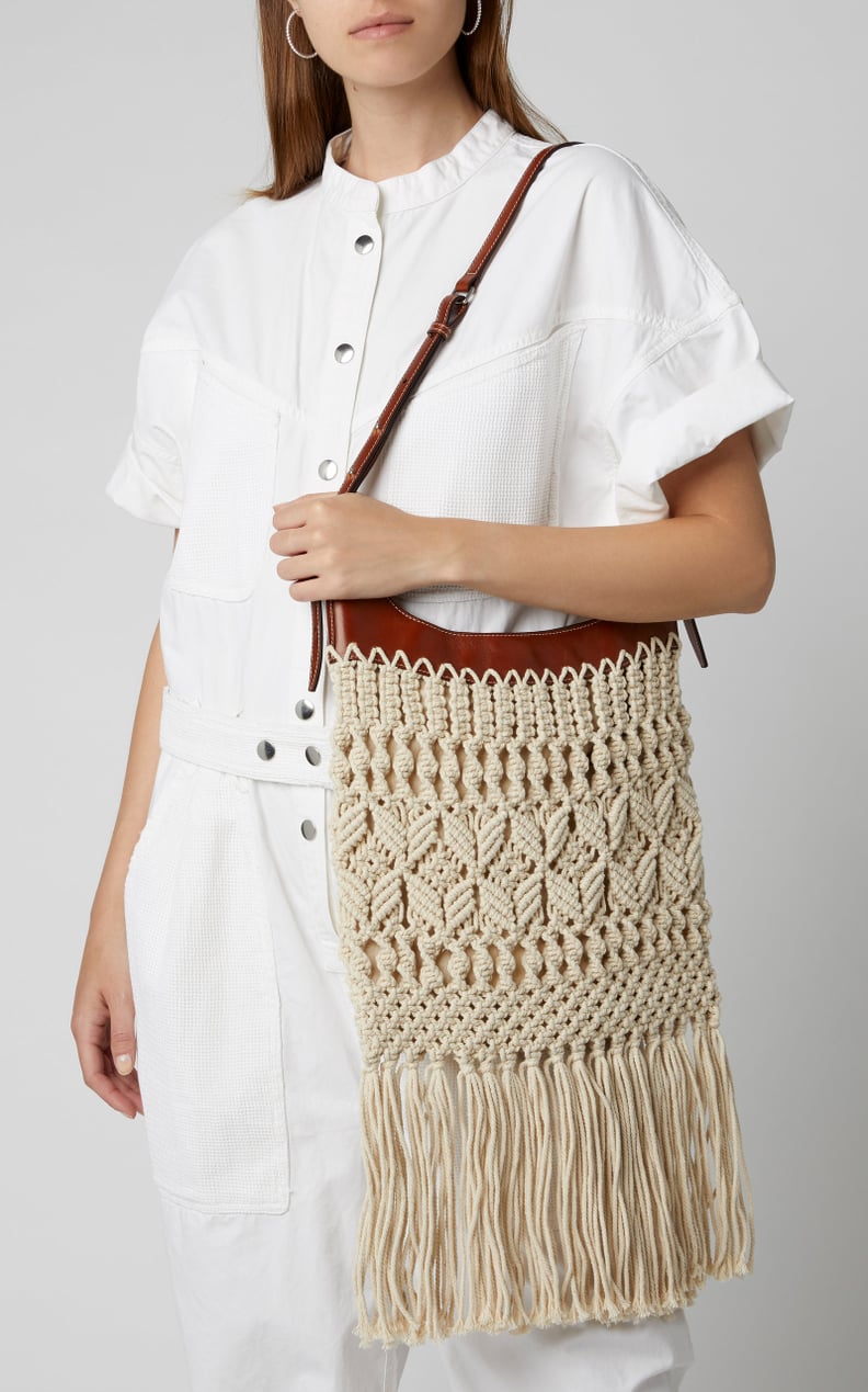 Isabel Marant Teomia Fringed Open Knit and Leather Bag