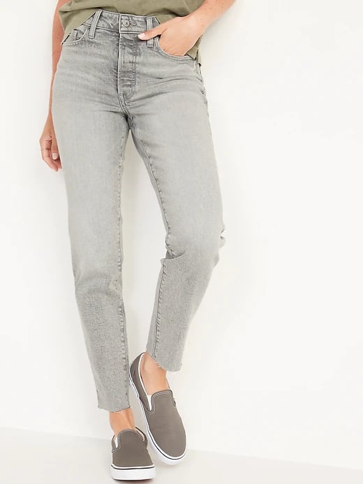 Old Navy High-Waisted O.G. Straight Button-Fly Gray Cut-Off Jeans