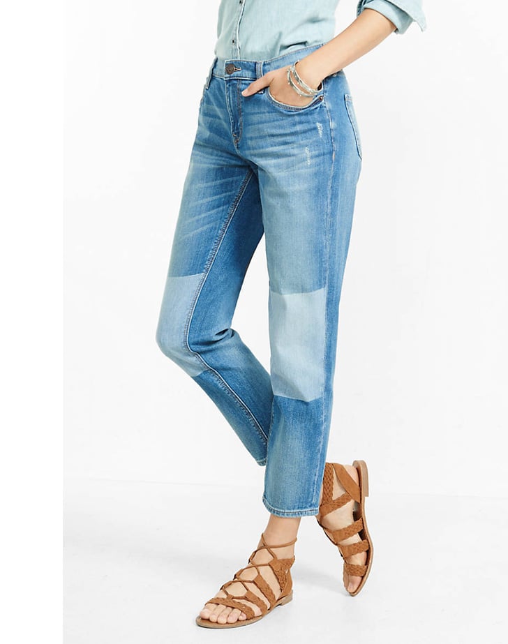 Express Distressed Shadow Patch Girlfriend Jean ($88)