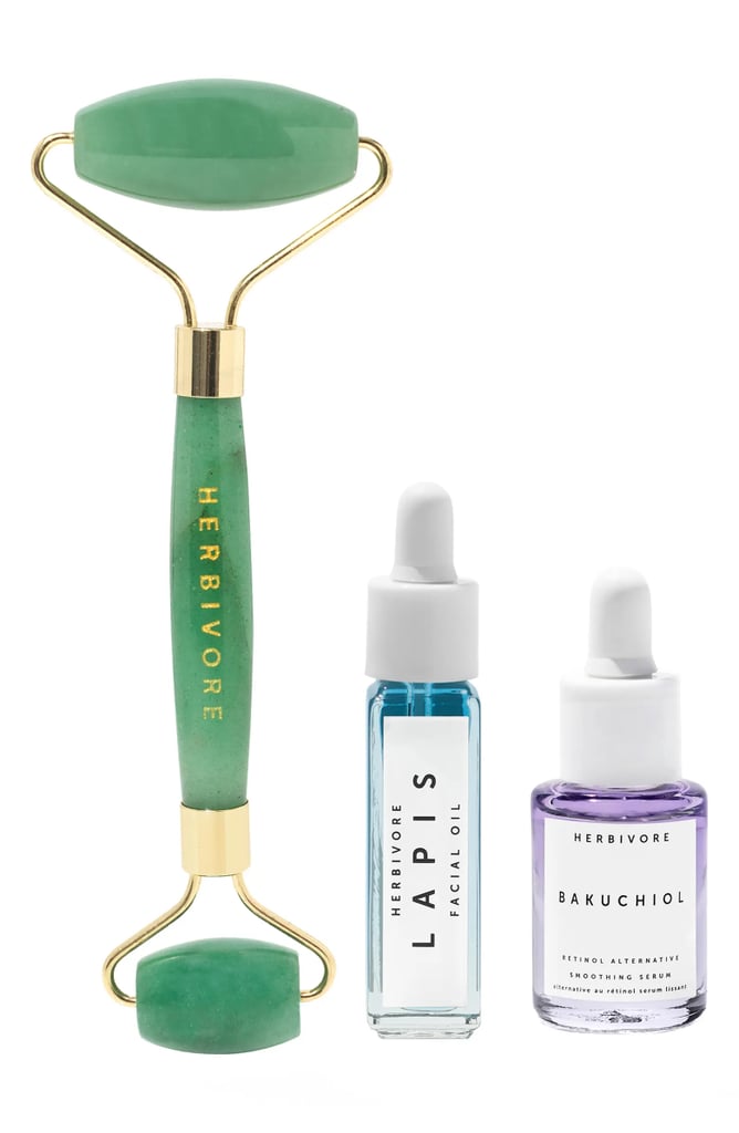 For Facial Massage: Herbivore Botanicals Jade Roller Smoothing Skin Trio
