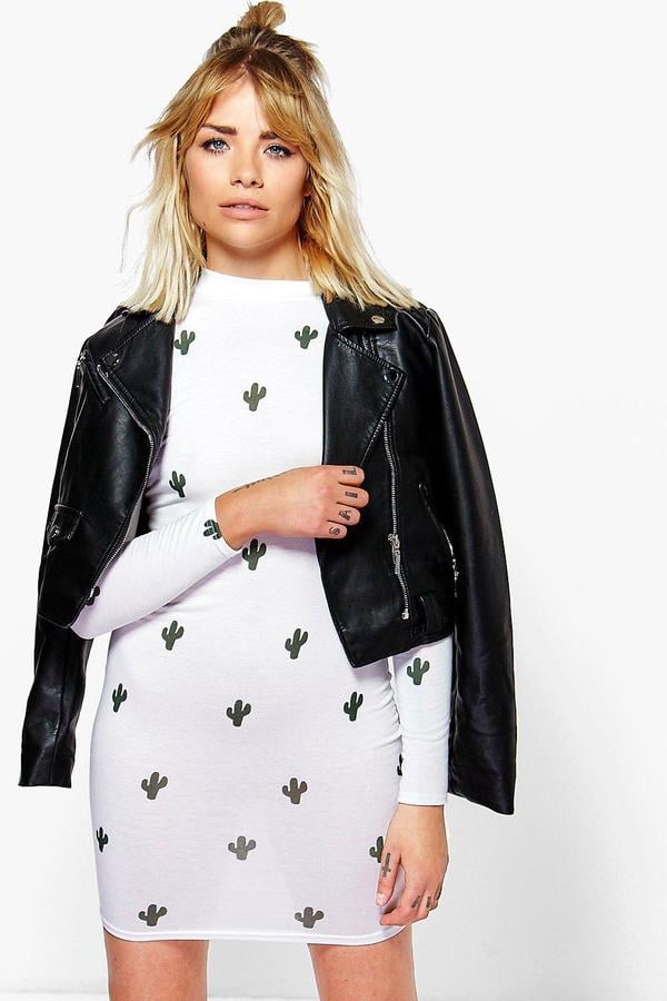 Boohoo Lizzie Cactus Printed High Neck Bodycon Dress