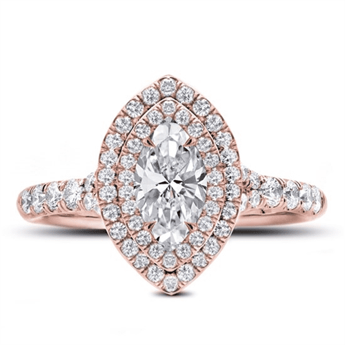 Marquise Double Halo Engagement Ring Setting in 18K Rose Gold