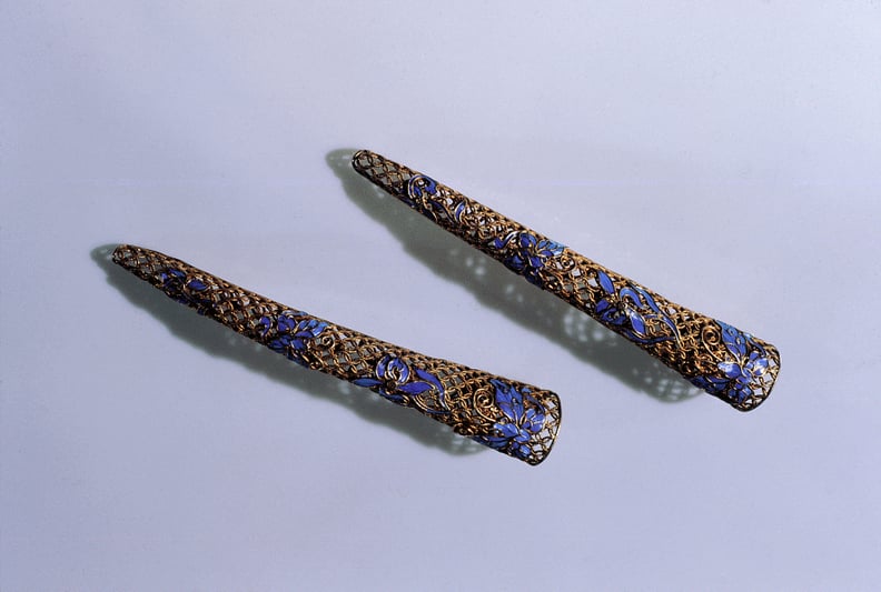 Nail protectors worn by Tzu hsi, Empress Dowager of China, over her six inch long fingernails, China. Chinese. Qing dynasty, 19th c . (Photo by Werner Forman/Universal Images Group/Getty Images)
