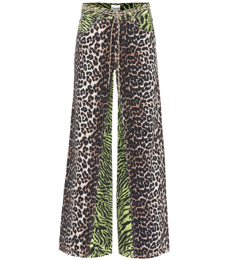 Ganni Leopard-print wide-leg cotton pants
