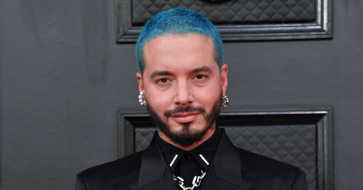 J Balvin Debuts Blue Hair Color With Red Heart at Grammys | POPSUGAR Beauty
