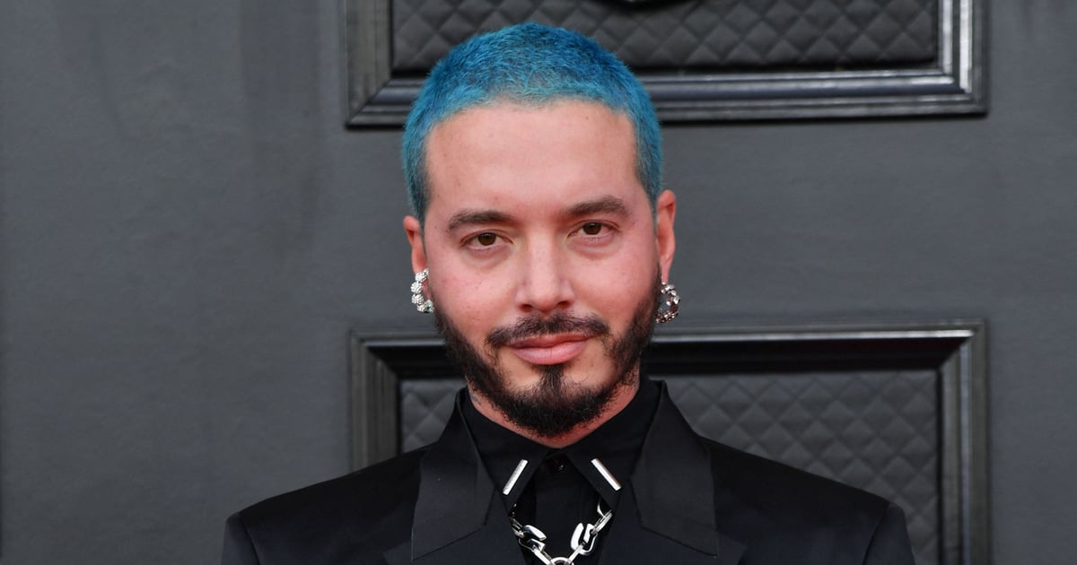 J Balvin Debuts Blue Hair Color With Red Heart at Grammys