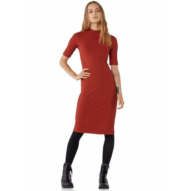 Free Assembly Women's Ribbed Mock Neck Midi Dress