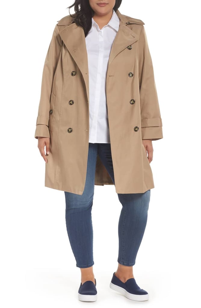 London Fog Hooded Double Breasted Trench Coat