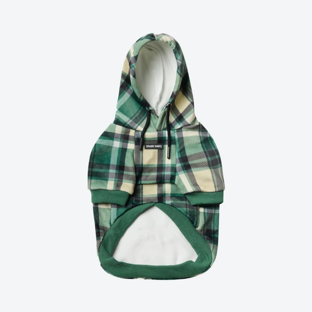 Spark Paws Green Plaid Dog Hoodie ($23, originally $39)
My city pups have a complete wardrobe as a means of survival, and we can't get enough of Spark Paws's adorable (and durable!) designs. Lexie and Theo wear the brand's hoodies on crisp fall days, the Spark Paws WarmShield Water-Resistant Jacket ($36, originally $60) in the dead of winter, and the Spark Paws Breatheshield Dog Raincoat ($33, originally $55) on rainy walks year-round.
Trust me when I say that this clothing is such good quality, you may just want to steal it for yourself — and if you do, you're in luck: Spark Paws also sells matching sets.