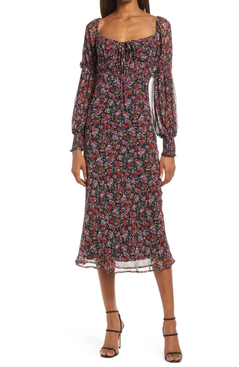 A Long-Sleeve Dress: Floret Studios Floral Smocked Long Sleeve Chiffon Dress