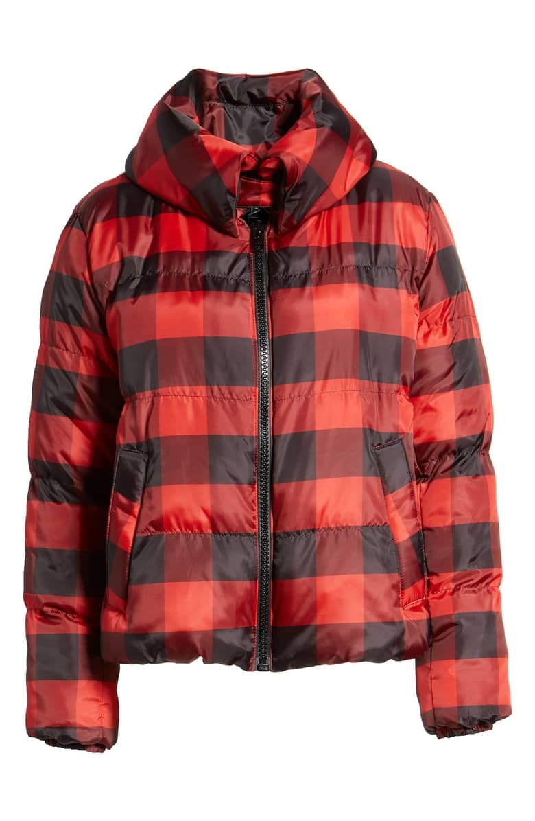 Kendall + Kylie Oversized Plaid Puffer Jacket