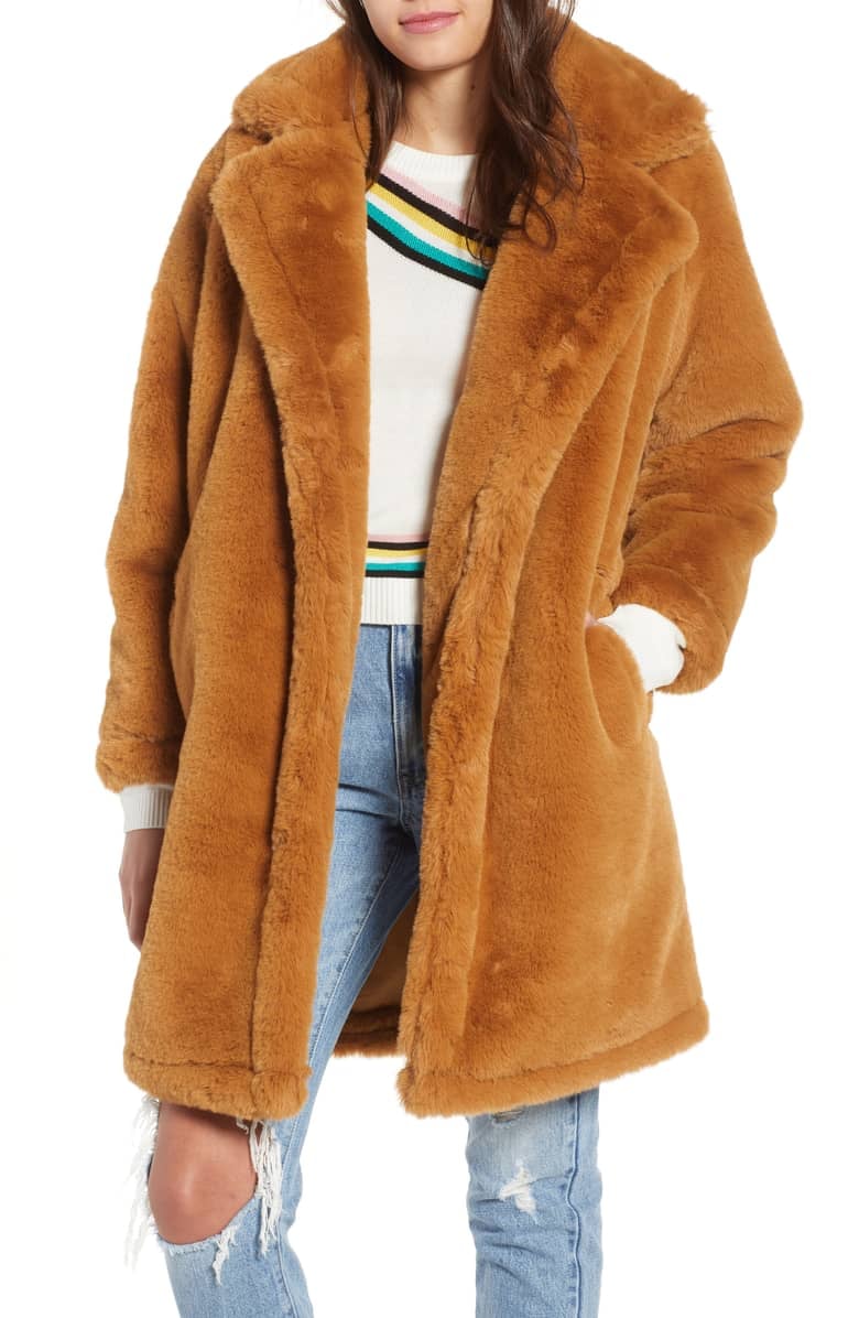 Woven Heart Faux Fur Teddy Coat