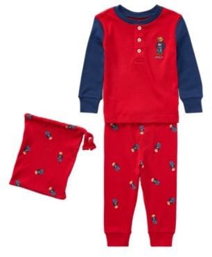 Polo Ralph Lauren Bear Cotton Pajama Set Martin Red 9M