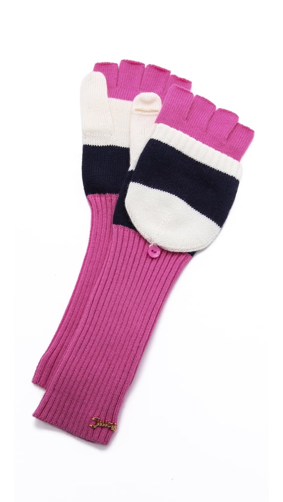 Juicy Couture Pink, White, and Black Pop Top Mittens