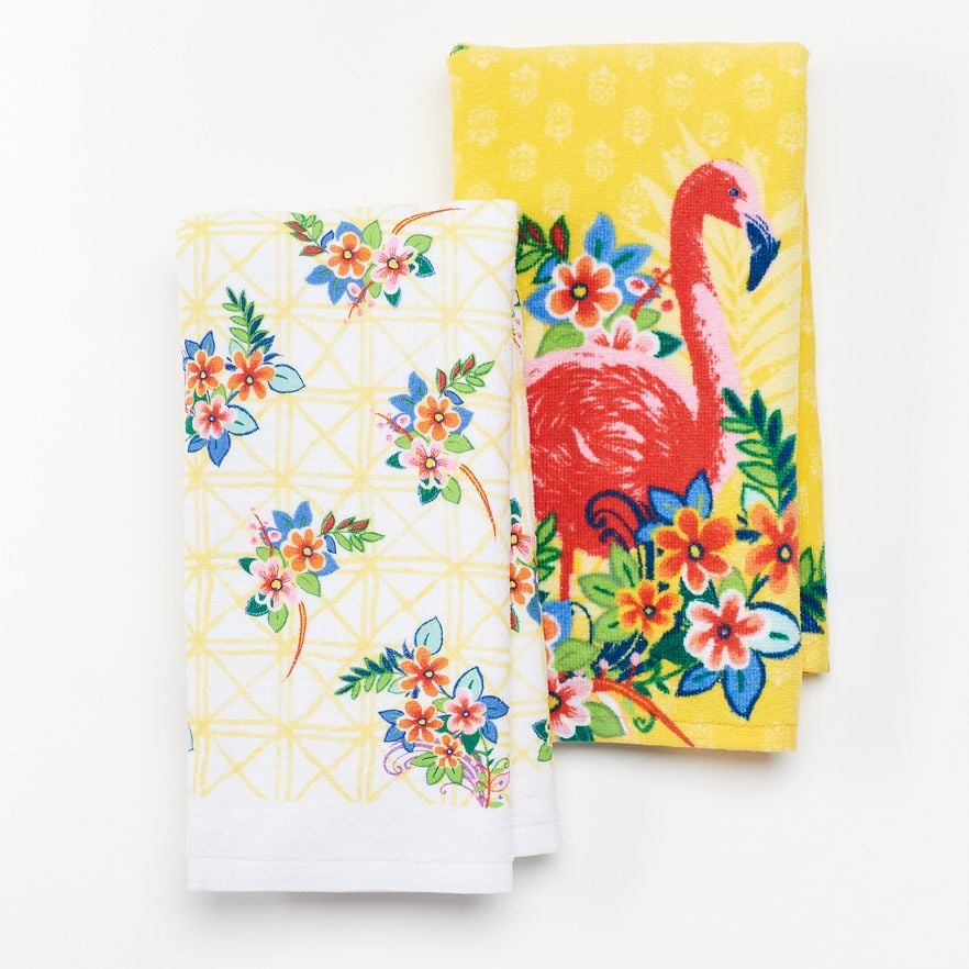 Celebrate Summer Together Flamingo Floral 2-pc. Kitchen Towel Set