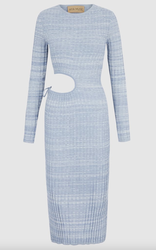 Aya Muse Shale Cutout Ribbed-Knit Midi Dress