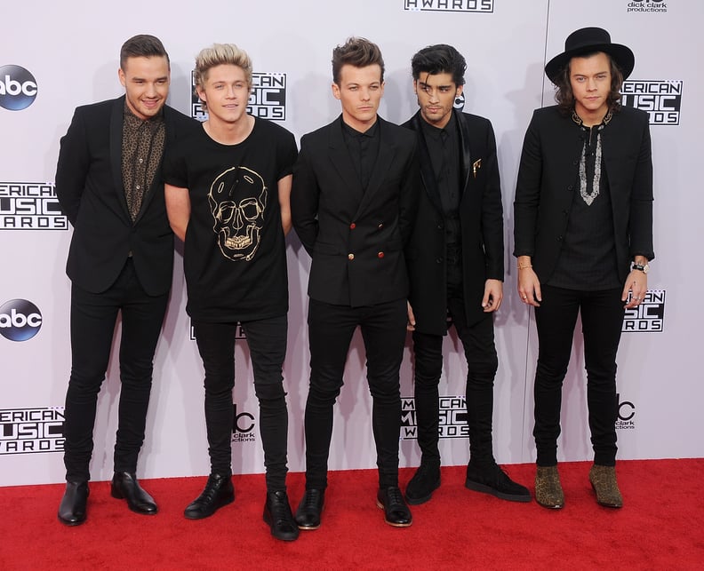 LOS ANGELES, CA - NOVEMBER 23:  Musicians Liam Payne, Niall Horan, Louis Tomlinson, Zayn Malik and Harry Styles of One Direction arrive at the 2014 American Music Awards at Nokia Theatre L.A. Live on November 23, 2014 in Los Angeles, California.  (Photo b