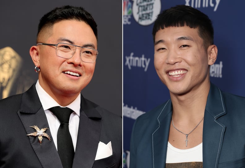 Actors Bowen Yang (left) and Joel Kim Booster (right) pose on the red carpet