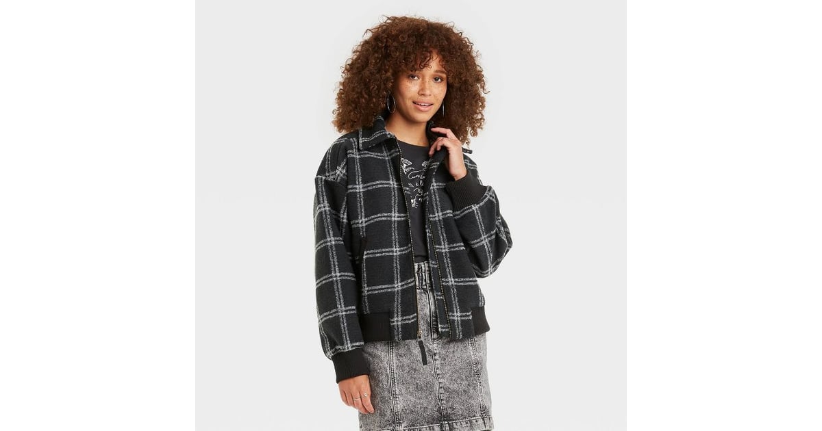 Universal Thread Plaid Knit Bomber 