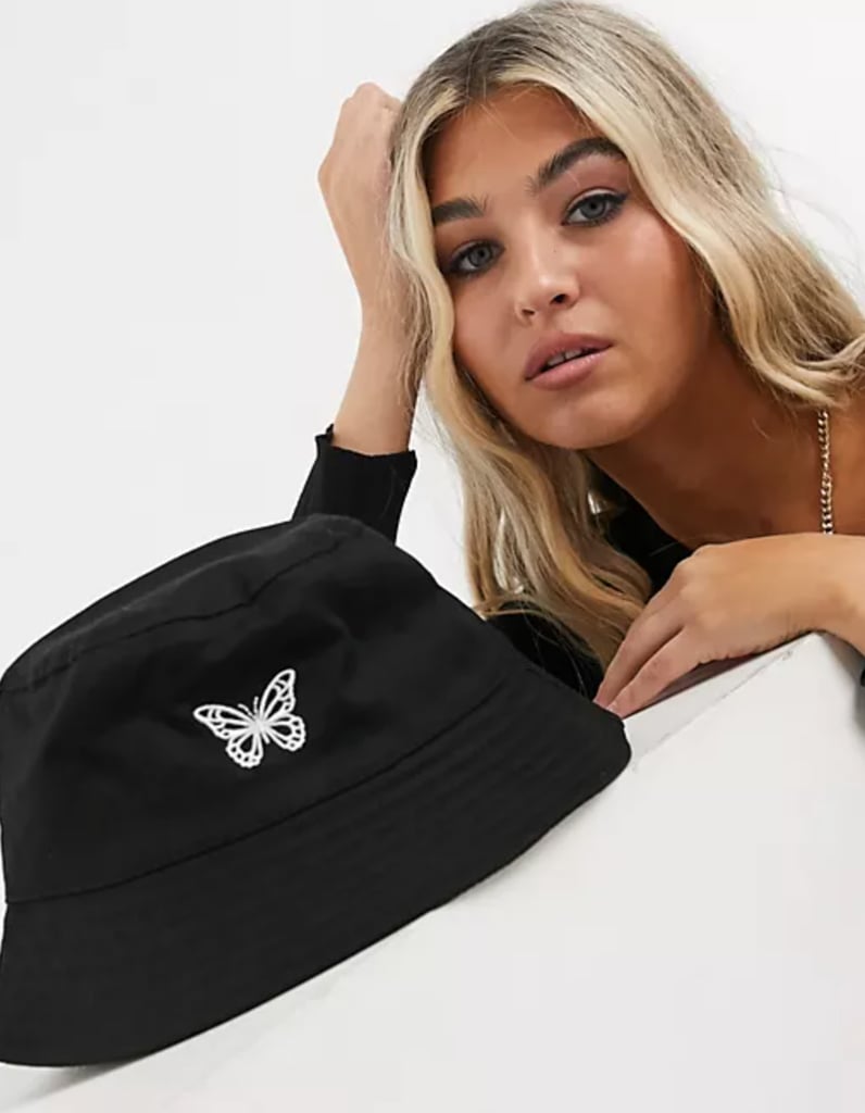 Asos Design Canvas Bucket Hat with Butterfly Logo