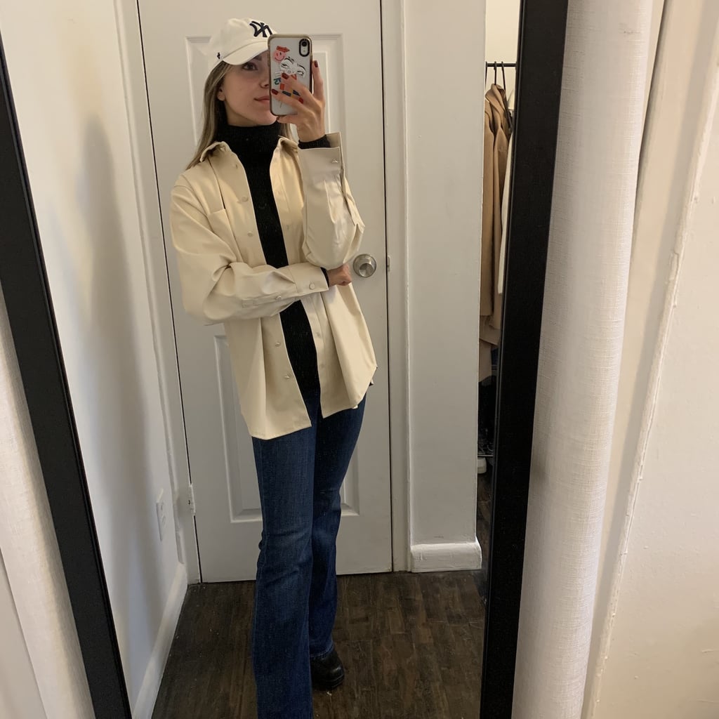 This $28 Faux-Leather Shirt Is My Go-To For Transitional Fall Outfits