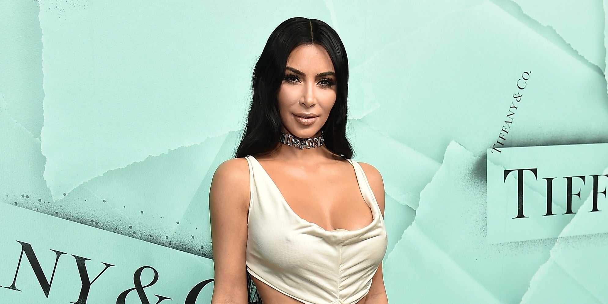 Kim Kardashian White Dress and Tiffany & Co. Choker 2018