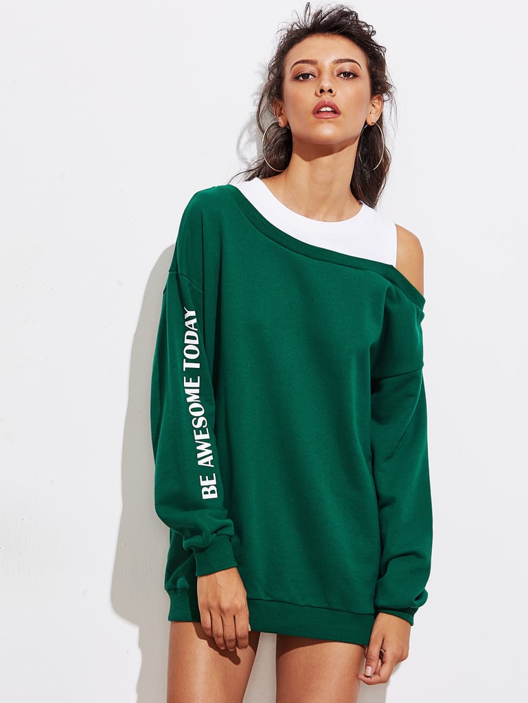 SheIn Asymmetric Contrast Open-Shoulder Pullover