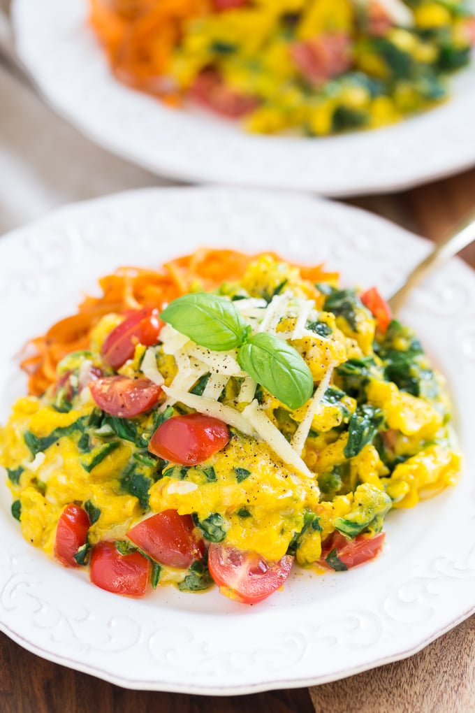 Veggie Scrambled Eggs With Aged White Cheddar Mediterranean Diet