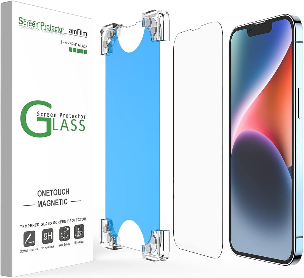 amFilm 2 Pack Magnetic OneTouch Compatible with iPhone 14