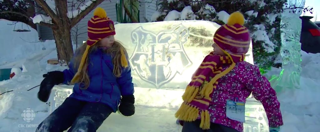 Dad Sculpts Hogwarts Out of Ice on Front Lawn For Daughters